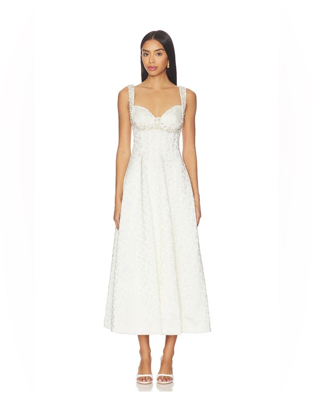 SIMKHAI Charlotte White Embellished Floral Jacquard Midi Dress REVOLVE